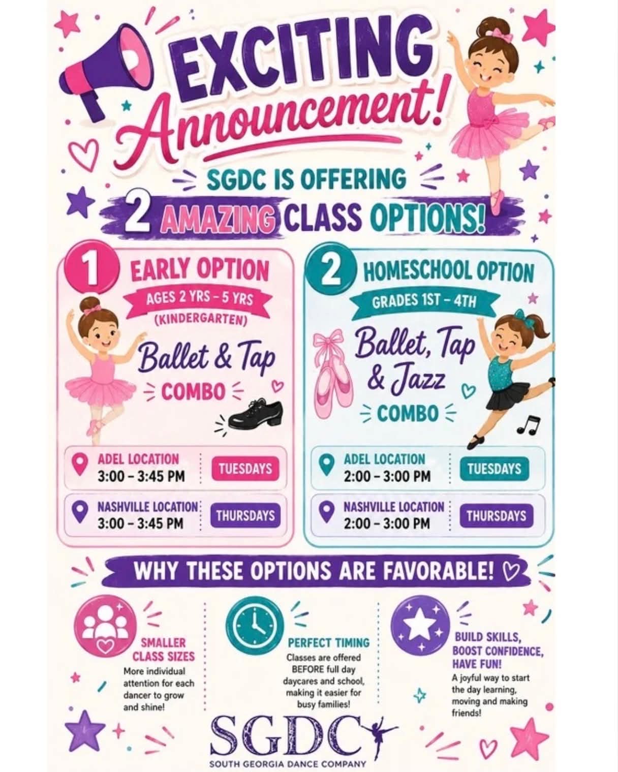 New Early & Homeschool class options at SGDC